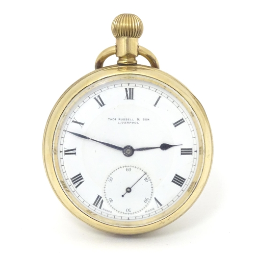 773 - A gold plated Illinois Watch Co. Elgin, Top wind pocket watch, the enamel dial signed Thos Russell &... 