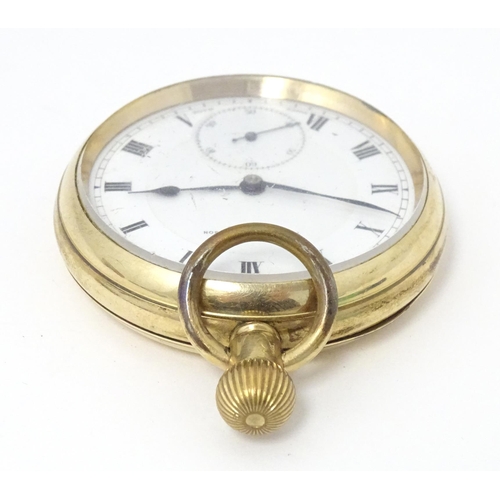 773 - A gold plated Illinois Watch Co. Elgin, Top wind pocket watch, the enamel dial signed Thos Russell &... 