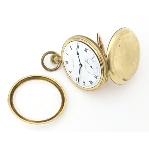 773 - A gold plated Illinois Watch Co. Elgin, Top wind pocket watch, the enamel dial signed Thos Russell &... 