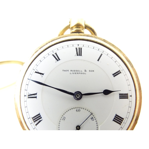 773 - A gold plated Illinois Watch Co. Elgin, Top wind pocket watch, the enamel dial signed Thos Russell &... 