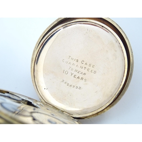 773 - A gold plated Illinois Watch Co. Elgin, Top wind pocket watch, the enamel dial signed Thos Russell &... 