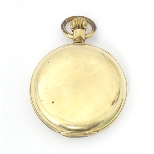 773 - A gold plated Illinois Watch Co. Elgin, Top wind pocket watch, the enamel dial signed Thos Russell &... 