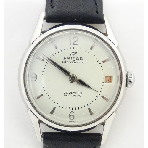 783 - A gents stainless steel cased Enicar ultrasonic 28 jewels incabloc wrist watch with date aperture at... 