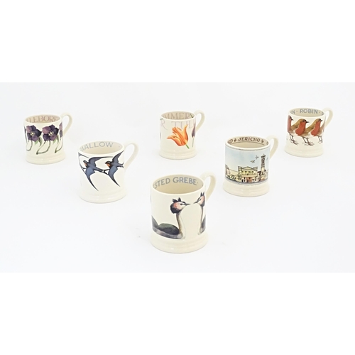 143 - Six Emma Bridgewater mugs comprising Crested Grebe, Swallow, Hellebore, Robin, Summer, and Jericho O... 