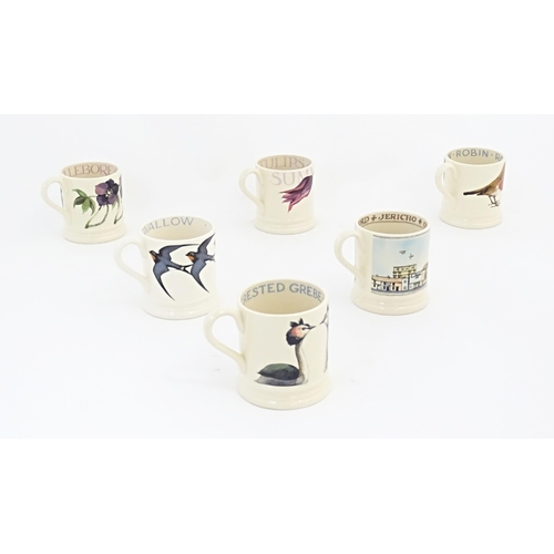 143 - Six Emma Bridgewater mugs comprising Crested Grebe, Swallow, Hellebore, Robin, Summer, and Jericho O... 