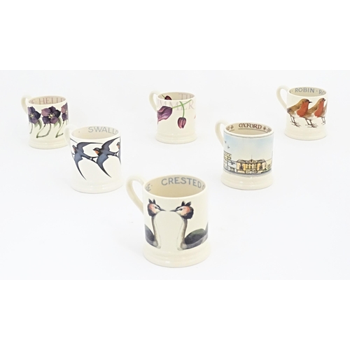 143 - Six Emma Bridgewater mugs comprising Crested Grebe, Swallow, Hellebore, Robin, Summer, and Jericho O... 