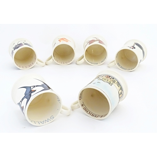 143 - Six Emma Bridgewater mugs comprising Crested Grebe, Swallow, Hellebore, Robin, Summer, and Jericho O... 