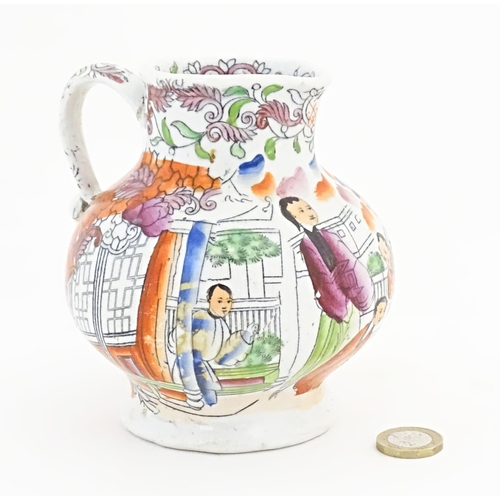 151 - A Mason's Ironstone jug with chinoiserie style decoration depicting figures in an interior scene, wi... 