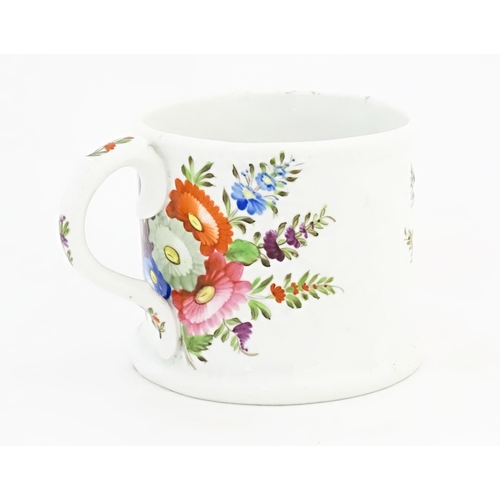 152 - A 19thC mug with hand painted floral and foliate decoration. Approx. 3