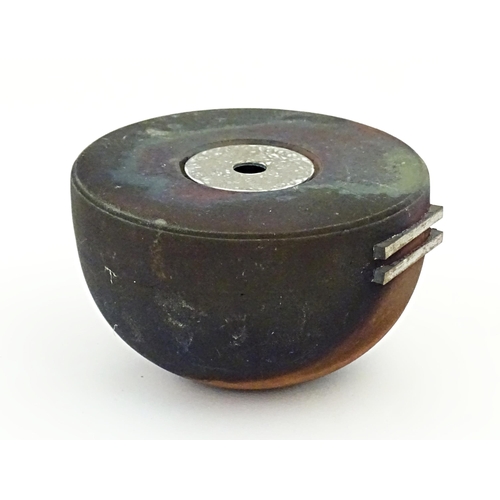 89 - A studio pottery raku pot with flat top by Andrew Niblett. Incised maker's mark under. Approx. 2 1/2... 