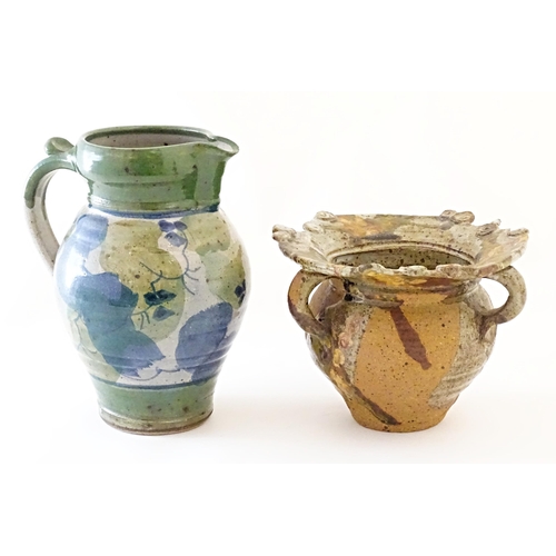 91 - Two items of studio pottery by Vicky Buxton of Porth Llwyd Pottery comprising a jug with brushwork d... 