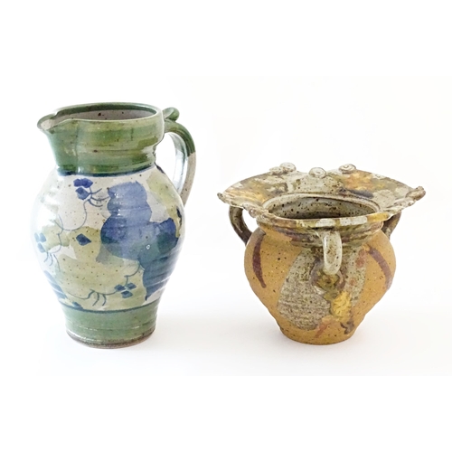 91 - Two items of studio pottery by Vicky Buxton of Porth Llwyd Pottery comprising a jug with brushwork d... 