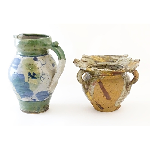 91 - Two items of studio pottery by Vicky Buxton of Porth Llwyd Pottery comprising a jug with brushwork d... 