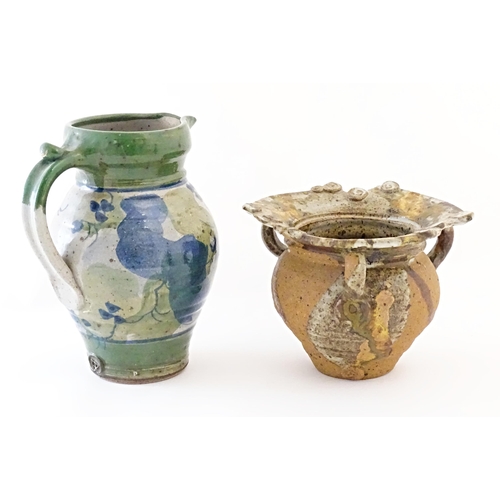 91 - Two items of studio pottery by Vicky Buxton of Porth Llwyd Pottery comprising a jug with brushwork d... 