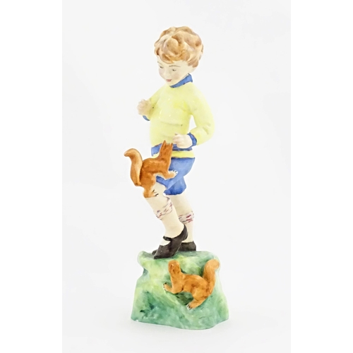 112 - A Royal Worcester figure depicting a boy with two squirrels, titled October from the Months of the Y... 