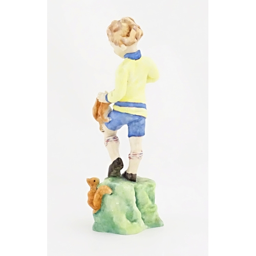 112 - A Royal Worcester figure depicting a boy with two squirrels, titled October from the Months of the Y... 