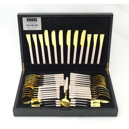 529 - A Viners Goldblaze 6- place cutlery / flatware set comprising knives, forks, spoons etc . ( 44pc)