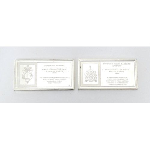 800 - Three hallmarked silver railway / locomotive / steam train commemorative ingots / plaques by John Pi... 