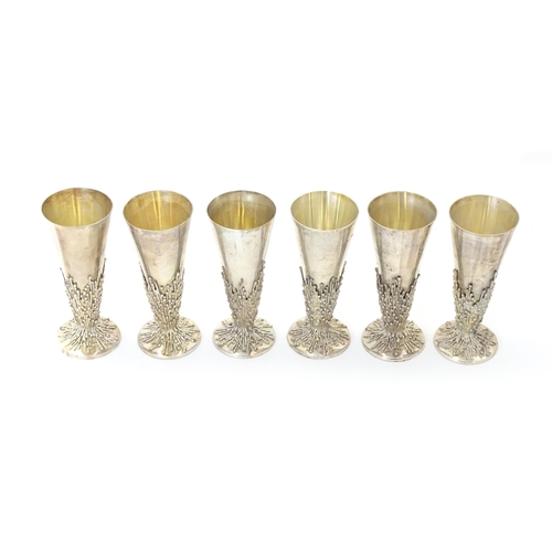 264 - Jocelyn Burton : A cased set of six Elizabeth II Modernist silver goblets / flutes, of conical form ... 