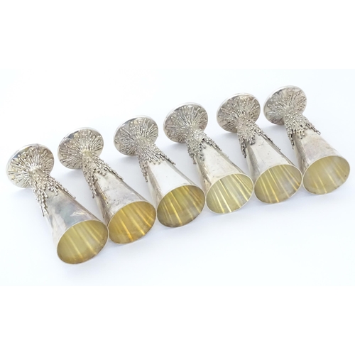 264 - Jocelyn Burton : A cased set of six Elizabeth II Modernist silver goblets / flutes, of conical form ... 