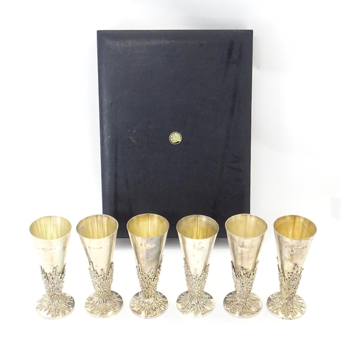 264 - Jocelyn Burton : A cased set of six Elizabeth II Modernist silver goblets / flutes, of conical form ... 