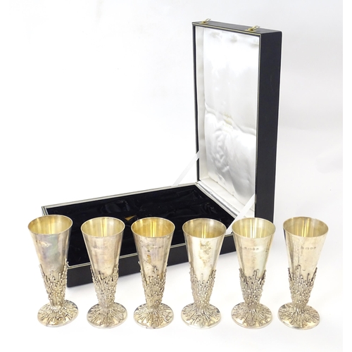 264 - Jocelyn Burton : A cased set of six Elizabeth II Modernist silver goblets / flutes, of conical form ... 