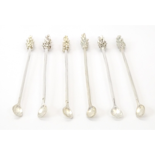 265 - Jocelyn Burton : A matched set of six Elizabeth II Modernist silver cocktail spoons / stirrers, with... 