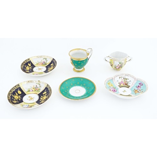 134A - A quantity of assorted Continental cups and saucers with hand painted and gilt decoration, to includ... 