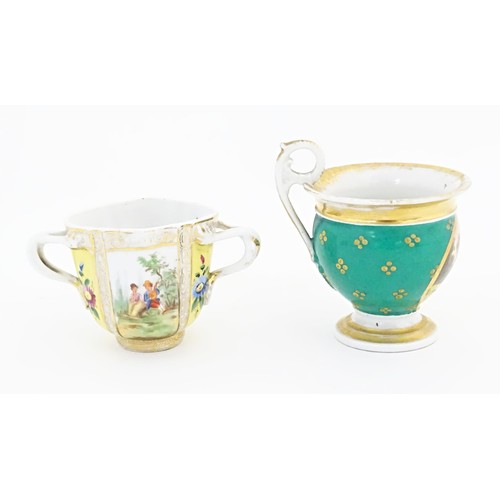 134A - A quantity of assorted Continental cups and saucers with hand painted and gilt decoration, to includ... 