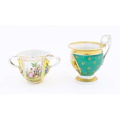 134A - A quantity of assorted Continental cups and saucers with hand painted and gilt decoration, to includ... 