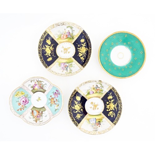 134A - A quantity of assorted Continental cups and saucers with hand painted and gilt decoration, to includ... 