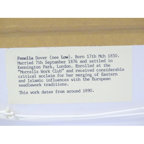 A Victorian needlework embroidery depicting a floral sprig with Islamic