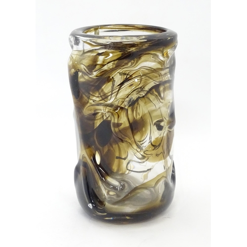 156 - A retro art glass vase with knobbly streaked swirl decoration. In the manner of Whitefriars. Approx ... 