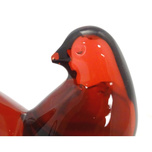 158 - Baccarat Crystal : A red glass model of two love birds / doves. Marked under. Approx 2 1/2