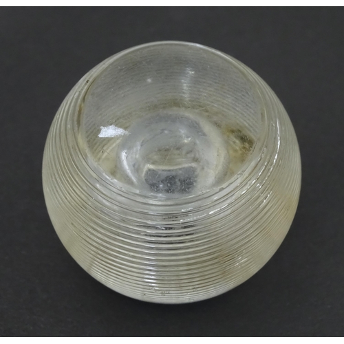 159 - A glass match striker of spherical form with ribbed body and a silver rim hallmarked Birmingham 1904... 