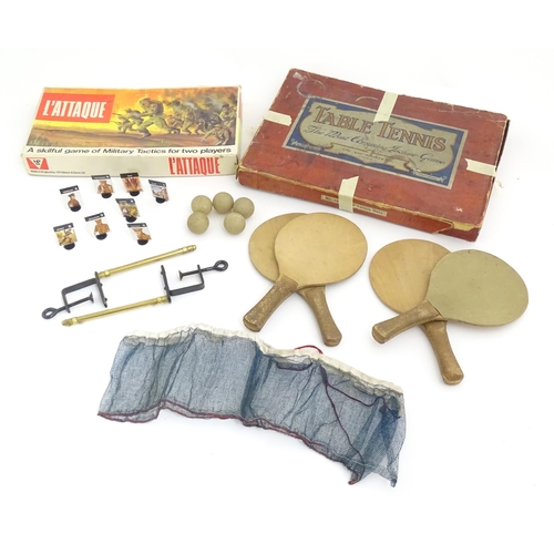 836 - Toys : An early 20thC boxed table tennis set by Kay Sports Co, London, comprising four bats, balls a... 