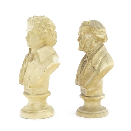 1022 - Two 20thC casts busts depicting composers, one of Mozart, the other Wagner. Largest approx. 8 3/4