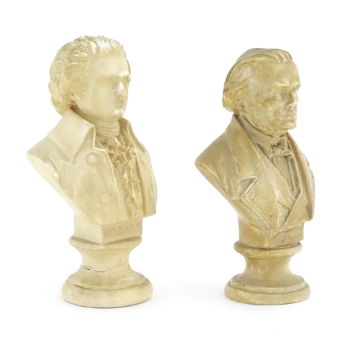 1022 - Two 20thC casts busts depicting composers, one of Mozart, the other Wagner. Largest approx. 8 3/4