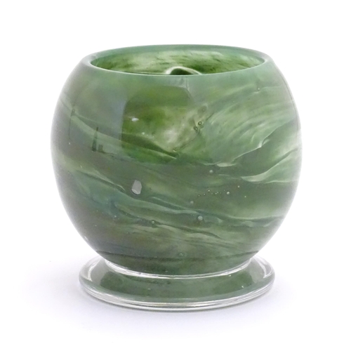 155 - An Art Deco Art Glass bowl with green swirled detail and circular foot. Approx 4