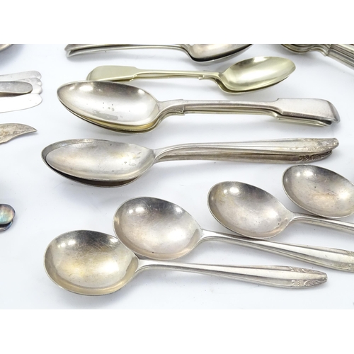 541 - A quantity of assorted silver plated wares to include flatware / cutlery together with cream jug, sa... 