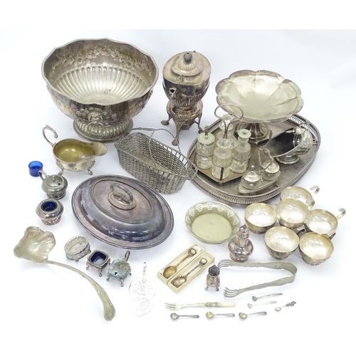 548 - A quantity of assorted silver plate items to include punch bowl, cups, ladle, serving dishes, flatwa... 