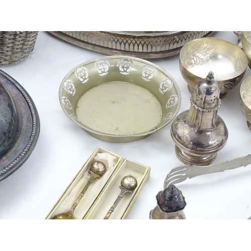 548 - A quantity of assorted silver plate items to include punch bowl, cups, ladle, serving dishes, flatwa... 