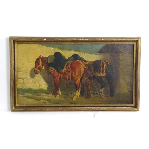 1733 - Early 20th century, Continental School, Oil on canvas, Horses at rest. Signed with initials J. V. lo... 