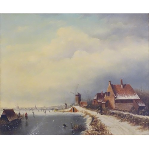 1736 - Johan van Zonderen (1925-1996), Oil on canvas, A Dutch winter landscape scene with figures ice skati... 