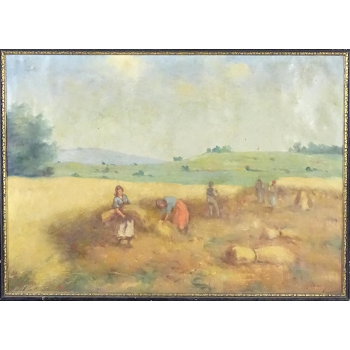 1737 - 20th century, Oil on canvas, Hay Making, A country landscape with women gathering hay. Indistinctly ... 