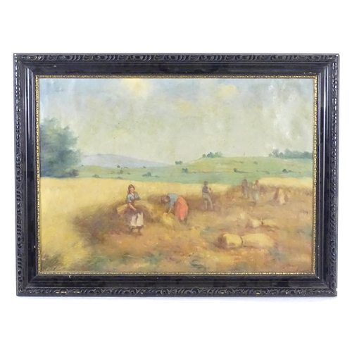 1737 - 20th century, Oil on canvas, Hay Making, A country landscape with women gathering hay. Indistinctly ... 