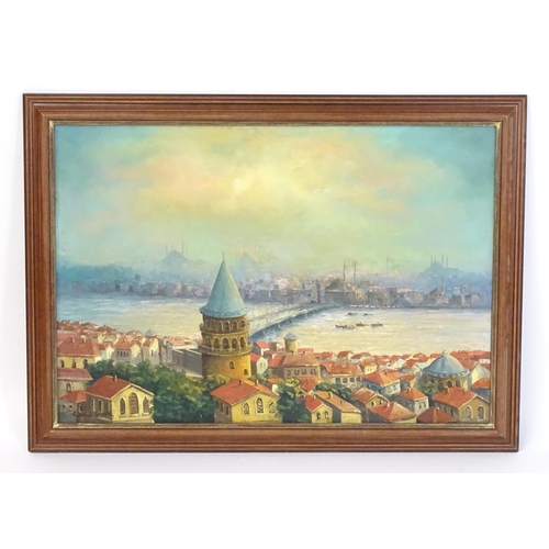 1742 - 20th century, Oil on canvas, A view of the Galata bridge and tower over the river Bosphorus in Istan... 