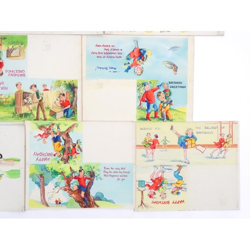 1937 - A large quantity of assorted 20th century watercolour, gouache and ink cartoon greeting card / magaz... 