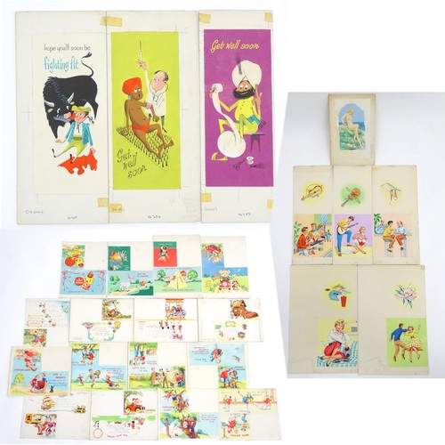 1937 - A large quantity of assorted 20th century watercolour, gouache and ink cartoon greeting card / magaz... 