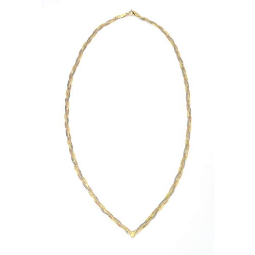 695A - A 9ct 3 colour gold necklace. Approx 16